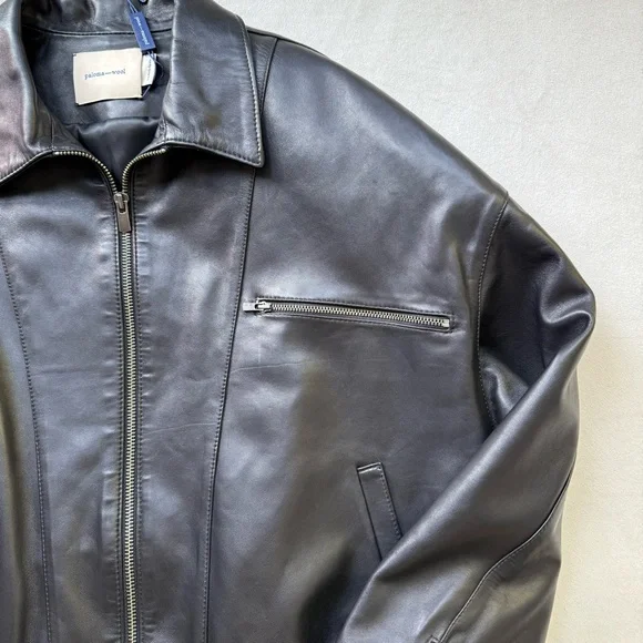 PALOMA WOOL LORA BLACK LEATHER BOMBER JACKET SIZE 36 (SMALL) - Picture 12 of 16